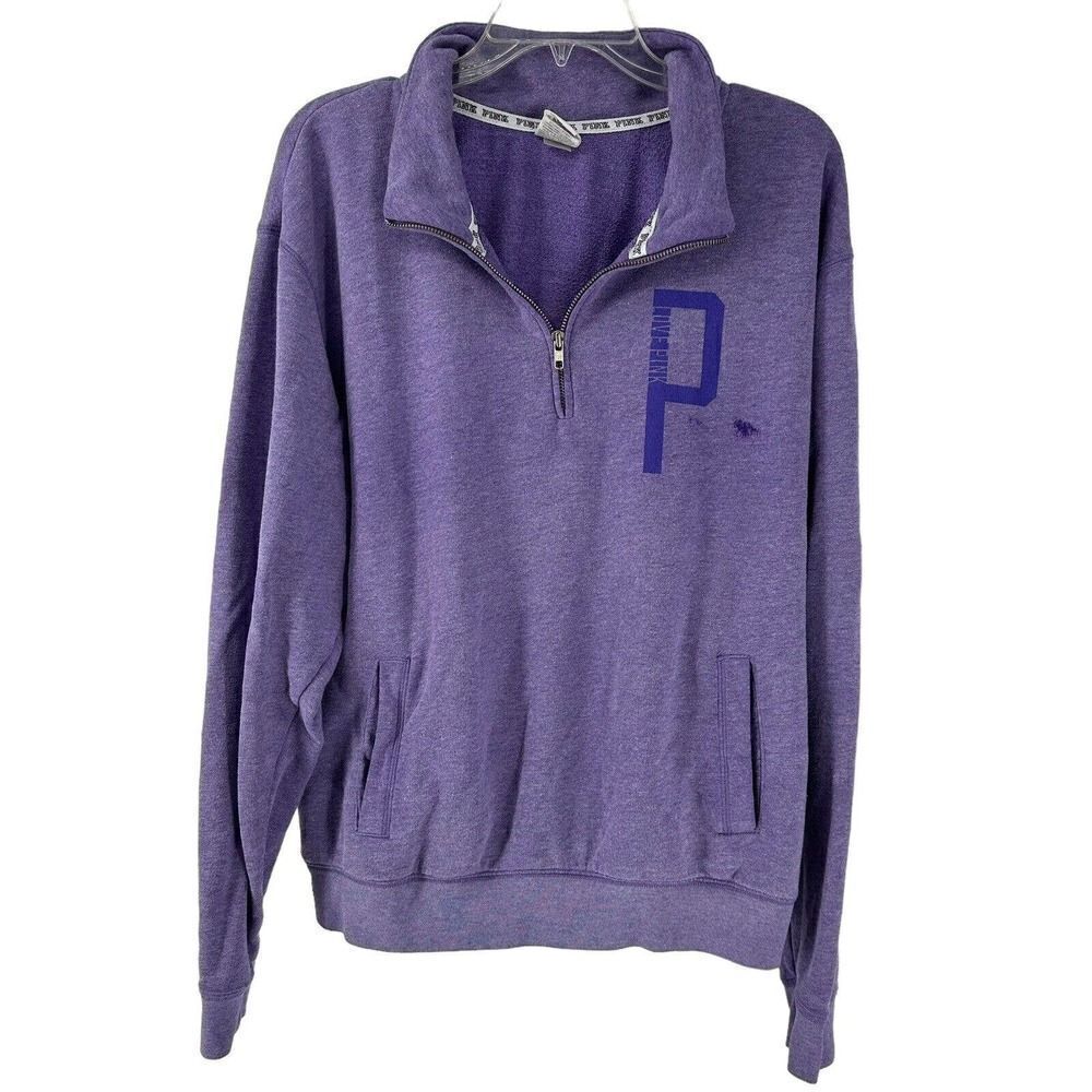 PINK Victorias Secret Quarter Zip Pullover Size L Purple Athleisure Sweatshirt